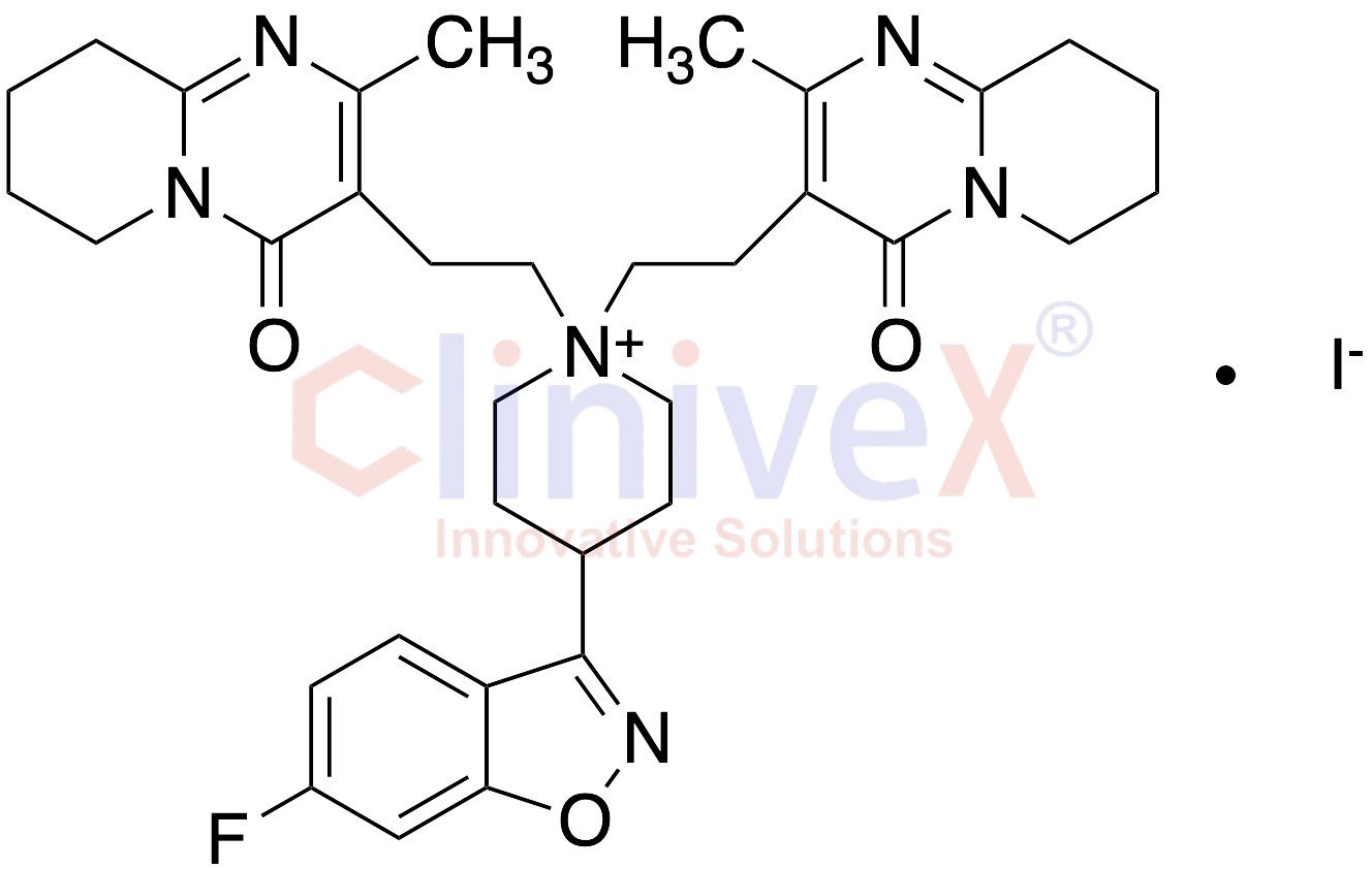 6-Fluoro-3-[1-bis-[2-(methyl-6,7,8,9-tetrahydropyridol[1,2,a]pyrimidin-4-one-3-yl)ethyl]piperidinium]benzisoxazole Iodide